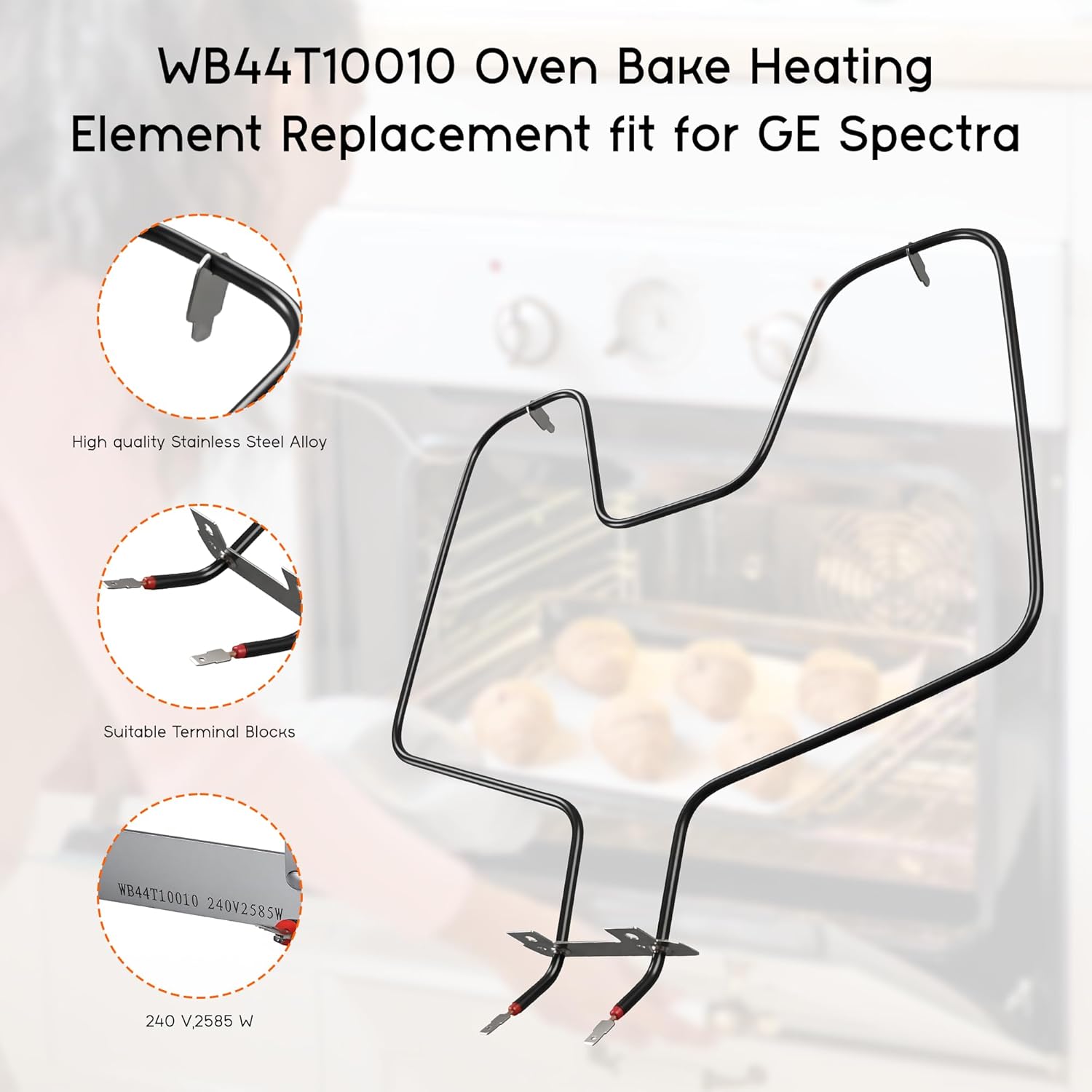 WB44T10010 Oven Element Replacement fit for GE-Spectra,Oven Element fit for KEN.MORE 911 Oven Bottom Heating Element,164D3871P001 JBS55WK2WW JBP67BH1WH JBP64WB4WW JBP64BH2WH JBP62DM2BB prime&swift